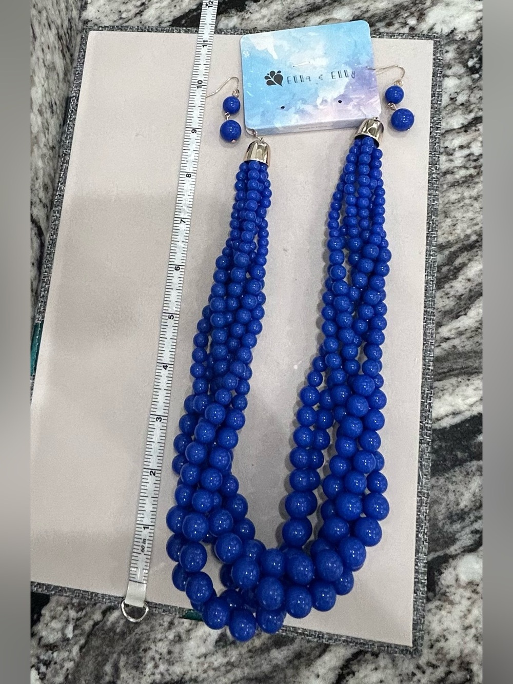 Cobalt Blue Multi-Strand Beaded Necklace with Matching Earrings